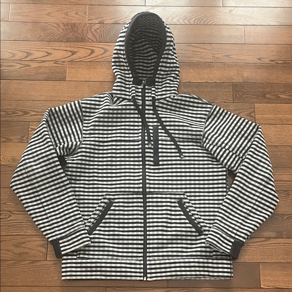 Striped Black and Clay Men's Full Zip Hoodie Sweater